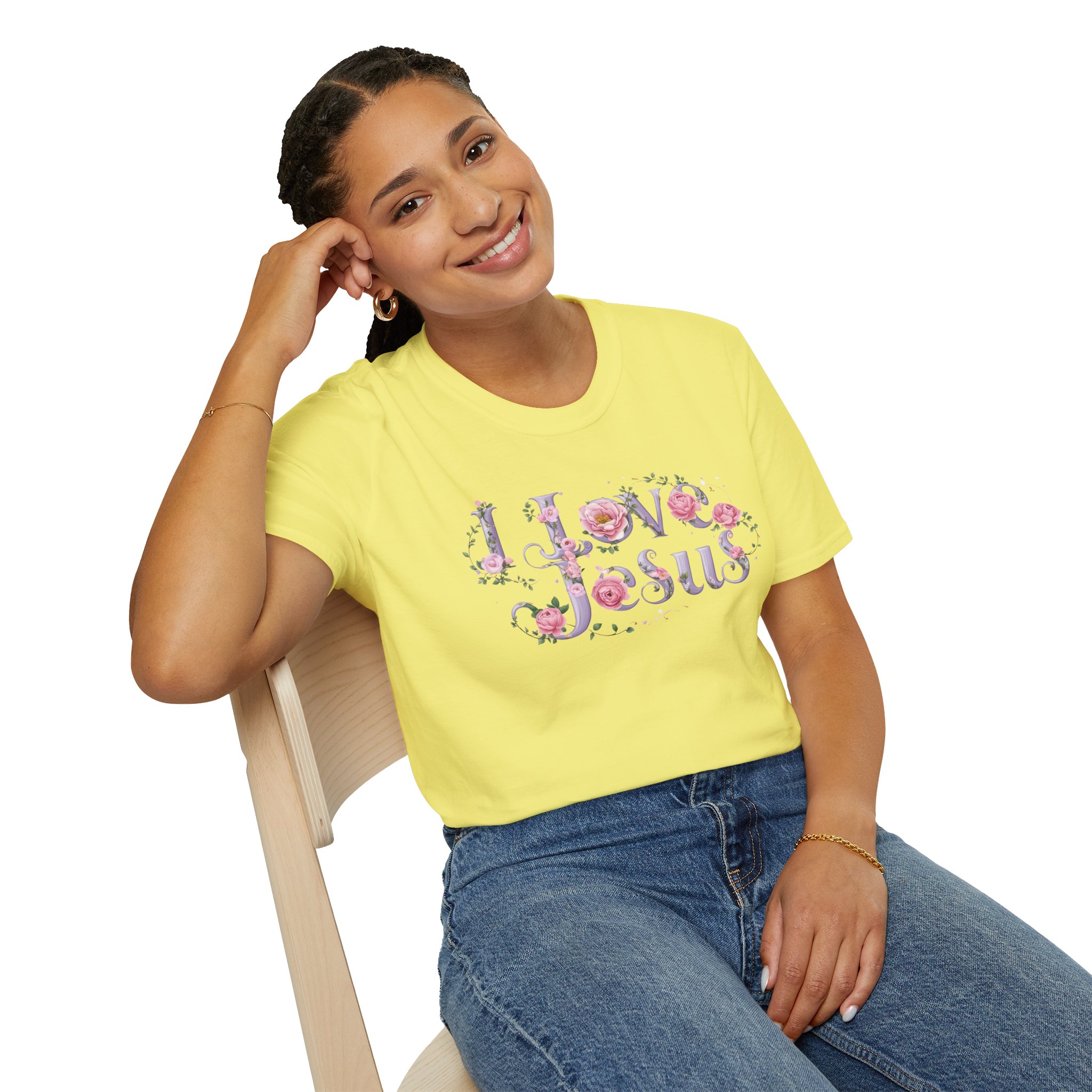 Floral 'I Love Jesus' T-Shirt - Feminine Christian Top - Soft Cotton Tee - Image 39