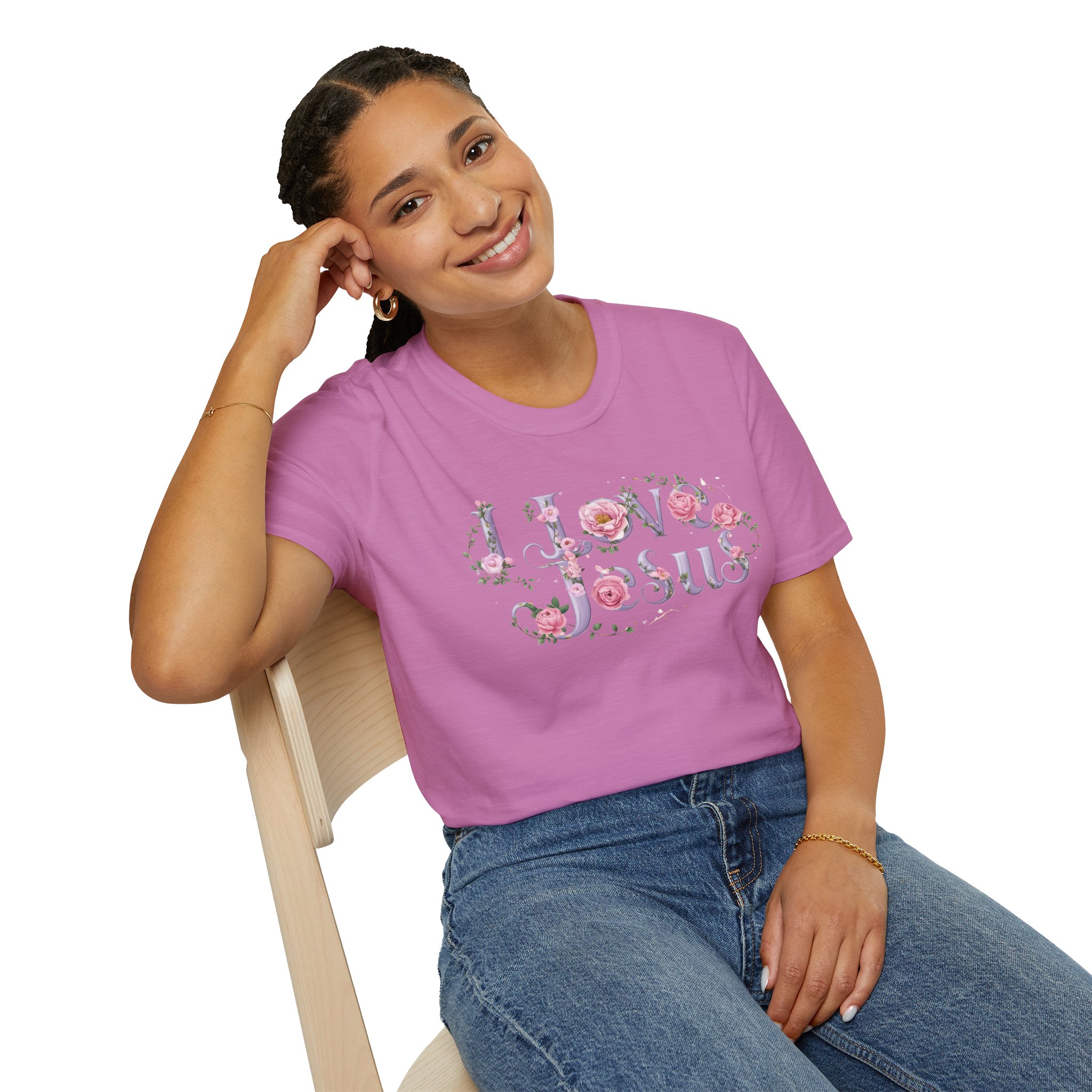 Floral 'I Love Jesus' T-Shirt - Feminine Christian Top - Soft Cotton Tee