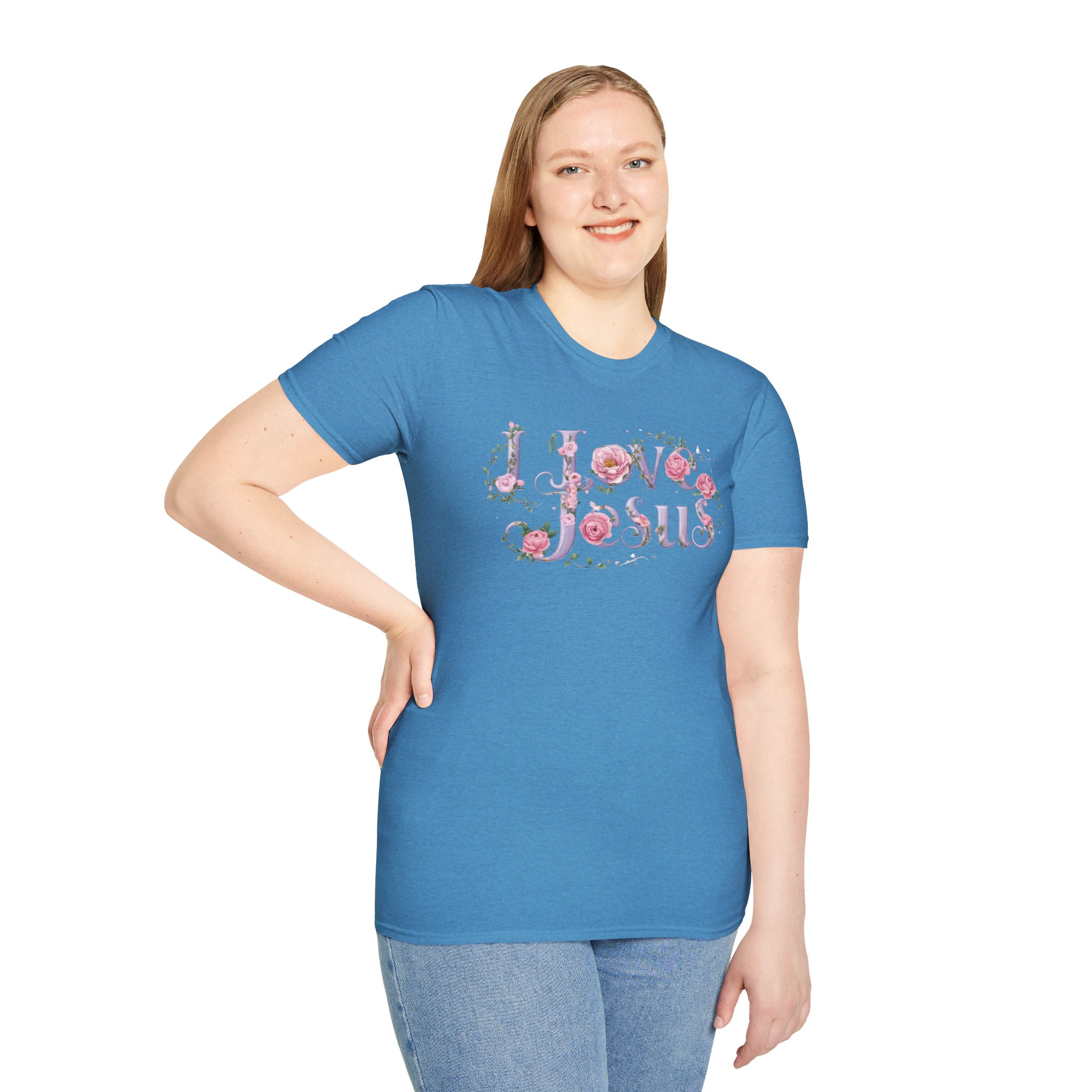 Floral 'I Love Jesus' T-Shirt - Feminine Christian Top - Soft Cotton Tee - Image 55