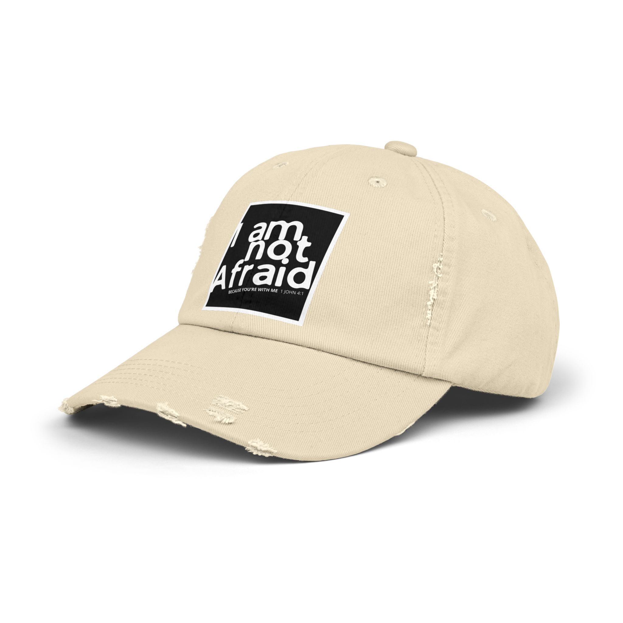 I’m Not Afraid, Distressed Hat - 1 John 4:1, Christian Apparel - Image 10