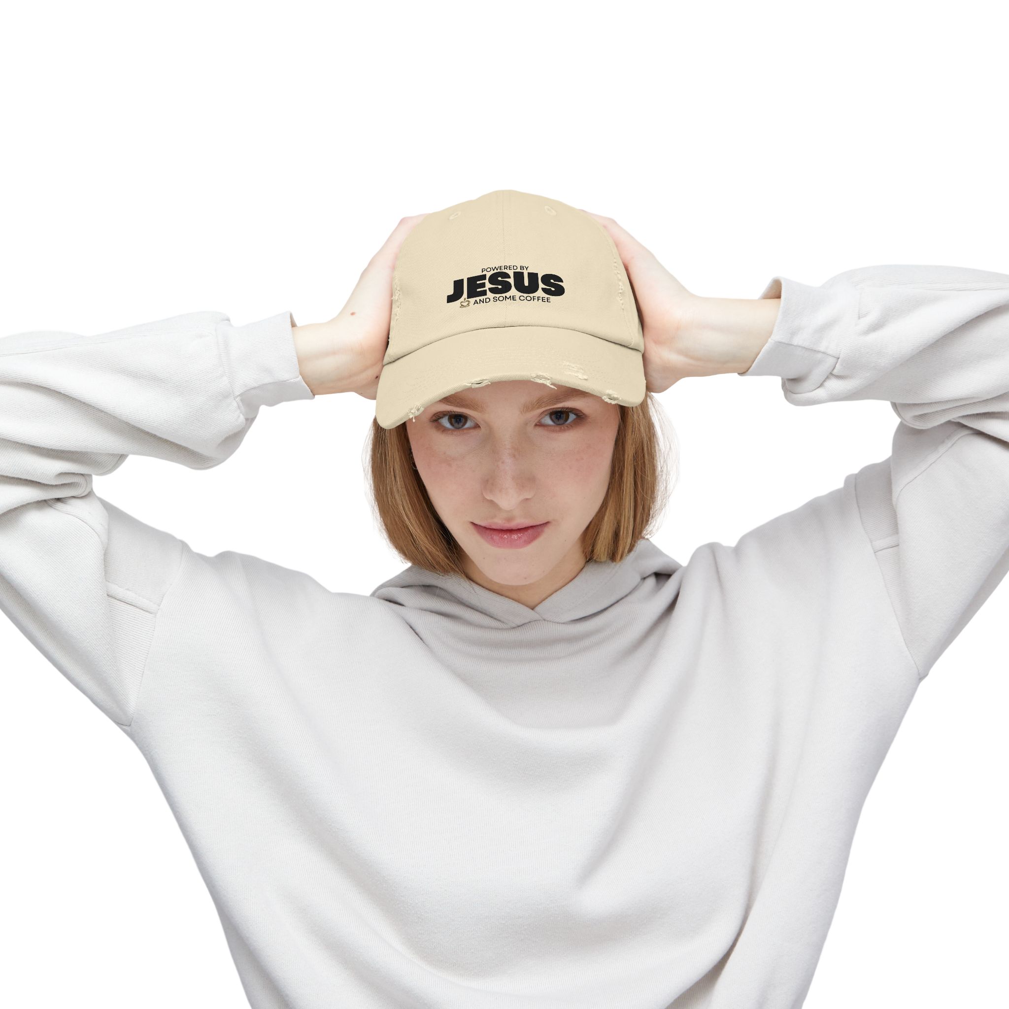 Powered by Jesus - Distressed Hat - Christian Apparel, Fun Design - Image 7