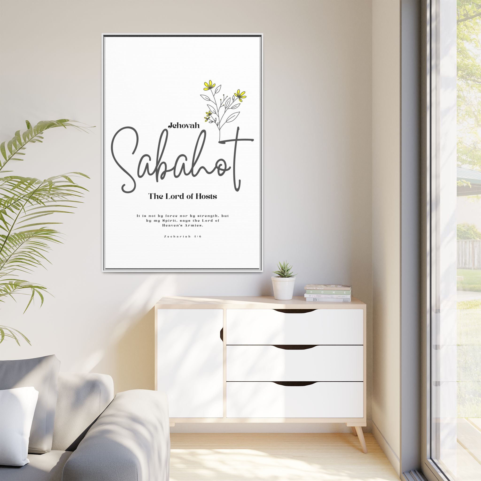 Jehovah Sabaoth Framed Canvas – The Lord of Hosts Minimalist Floral Scripture Art - Image 59