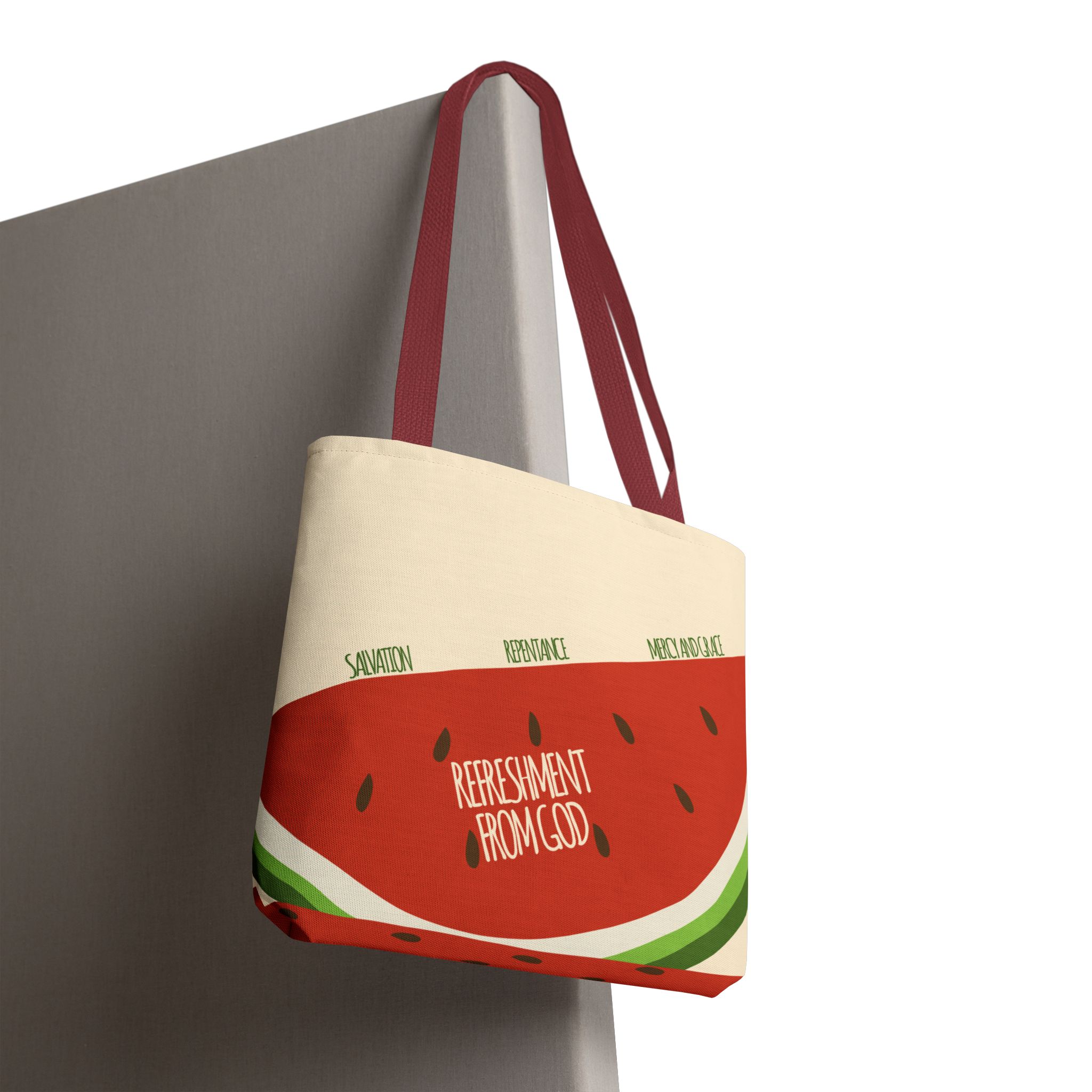 Watermelon Tote Bag - 'Salvation, Repentance, Mercy & Grace' Design, Perfect for Summer