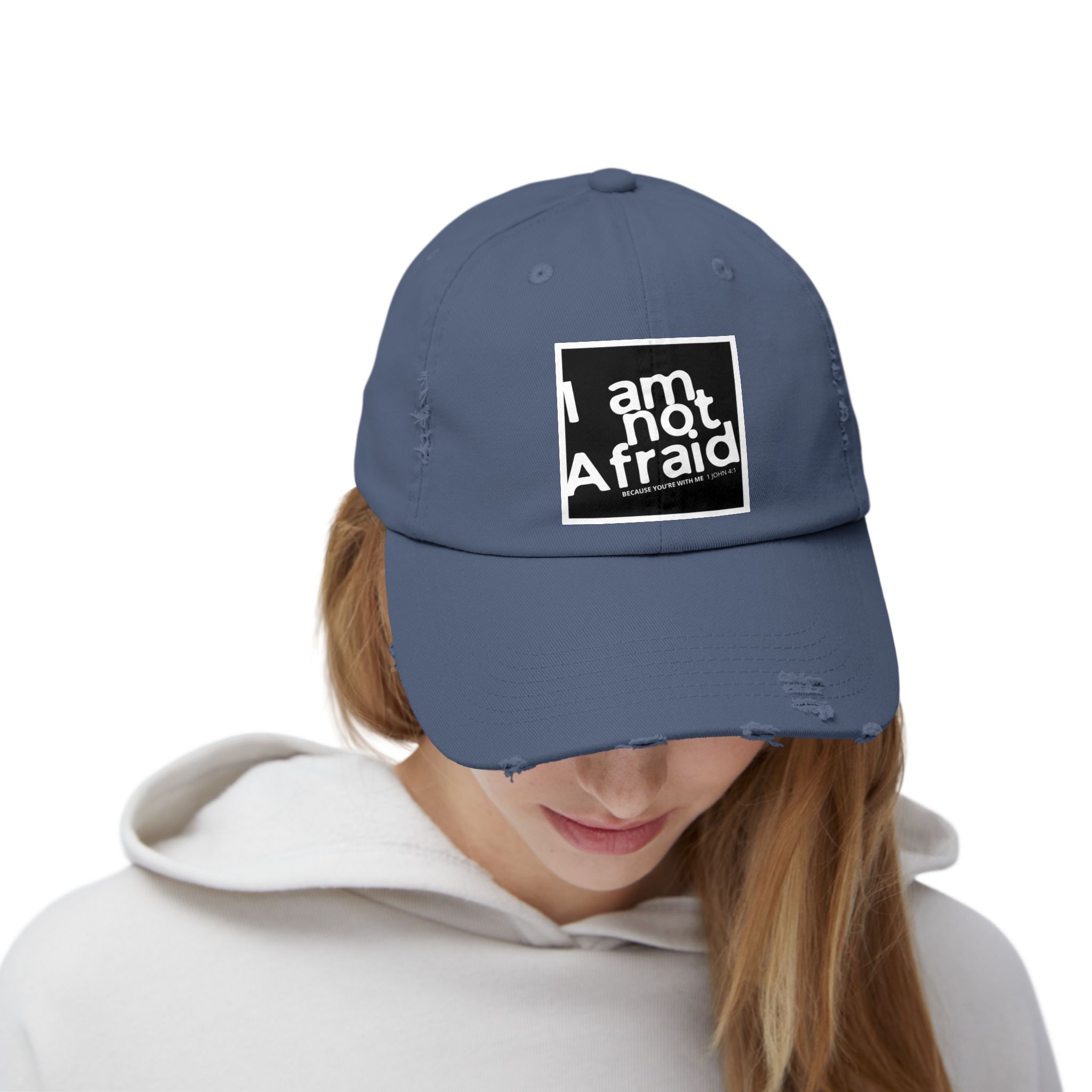 I’m Not Afraid, Distressed Hat - 1 John 4:1, Christian Apparel - Image 20