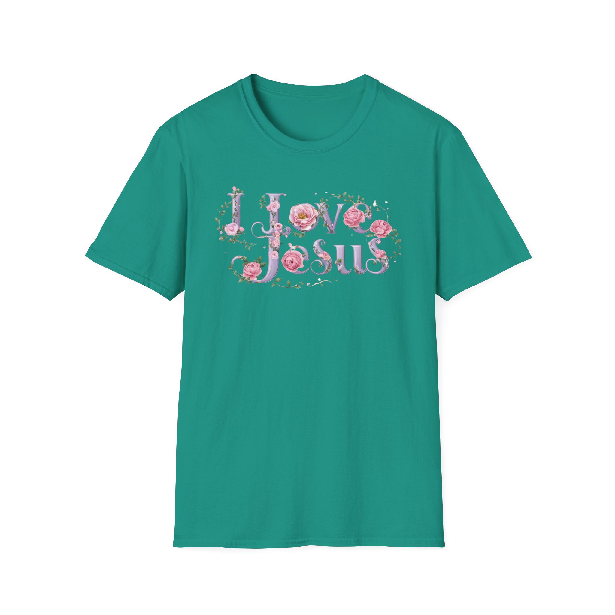 Floral 'I Love Jesus' T-Shirt - Feminine Christian Top - Soft Cotton Tee - Image 56