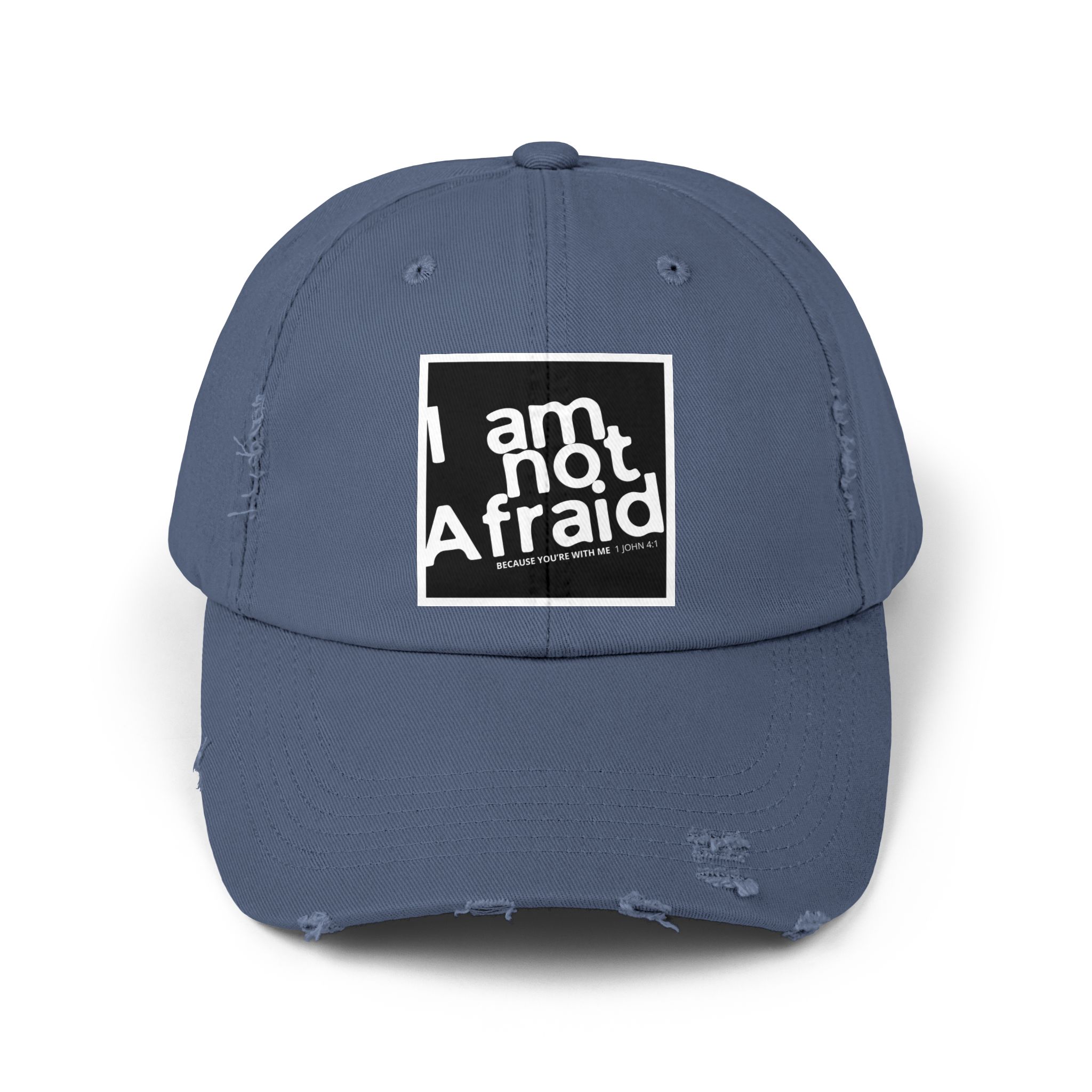 I’m Not Afraid, Distressed Hat - 1 John 4:1, Christian Apparel - Image 17