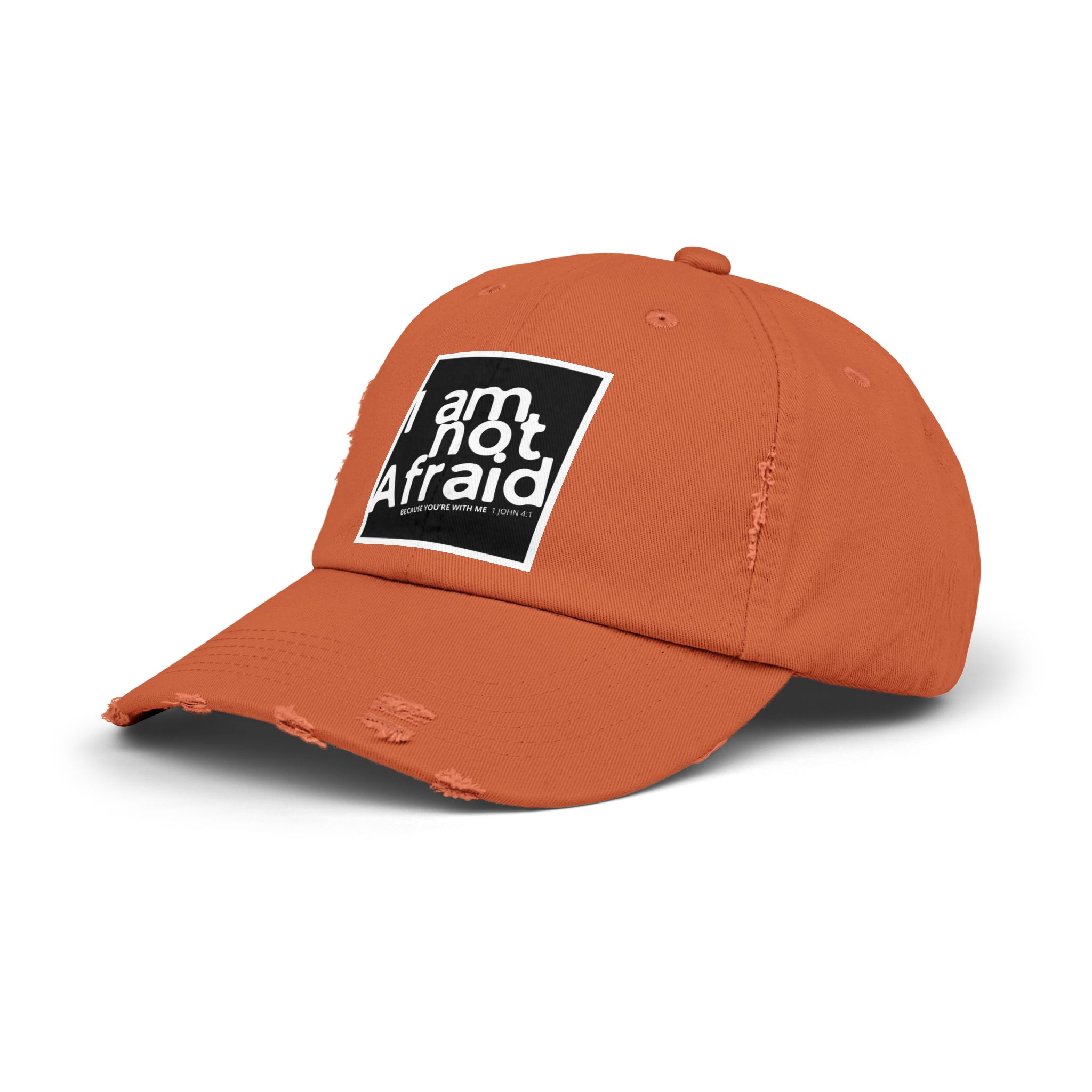 I’m Not Afraid, Distressed Hat - 1 John 4:1, Christian Apparel - Image 2