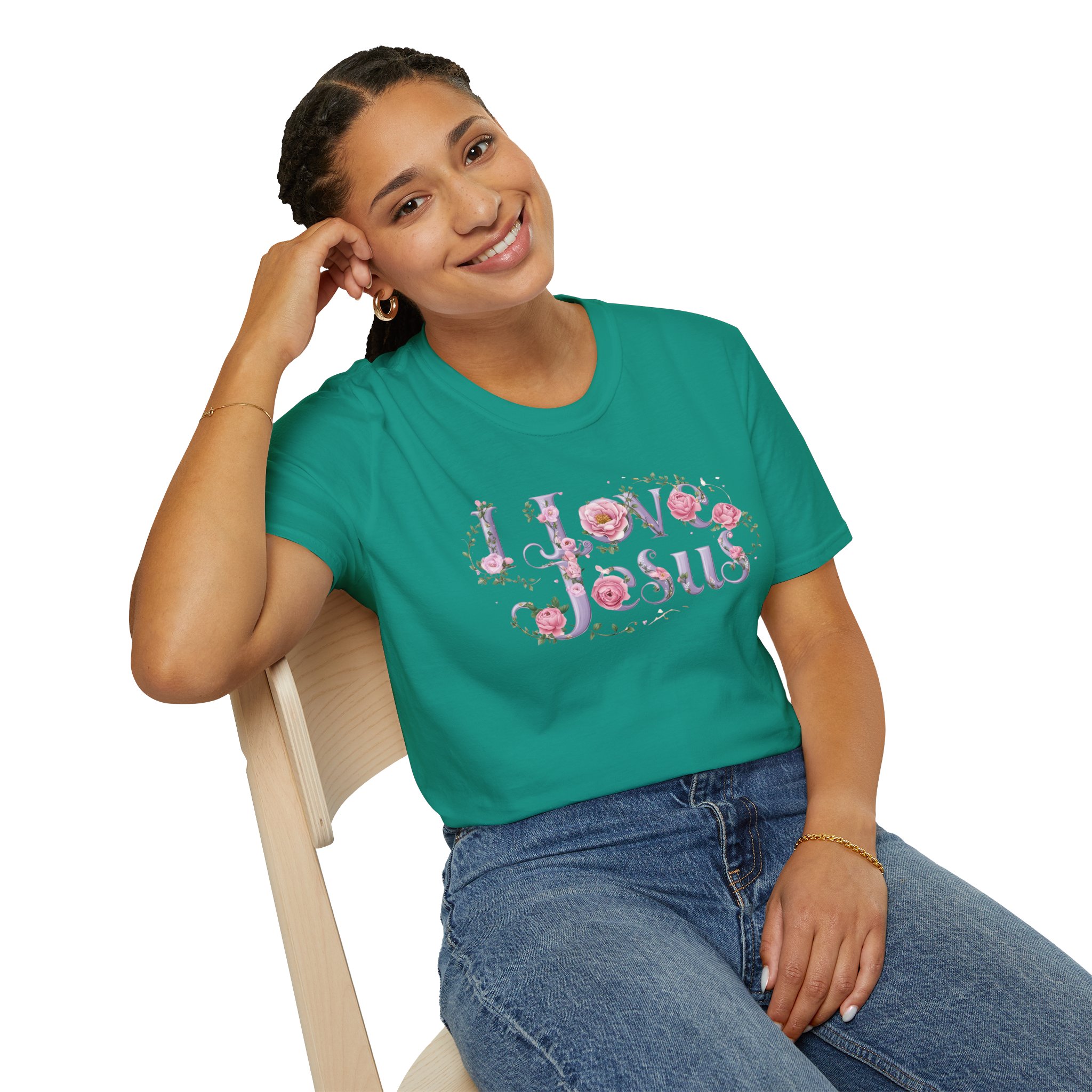 Floral 'I Love Jesus' T-Shirt - Feminine Christian Top - Soft Cotton Tee - Image 60