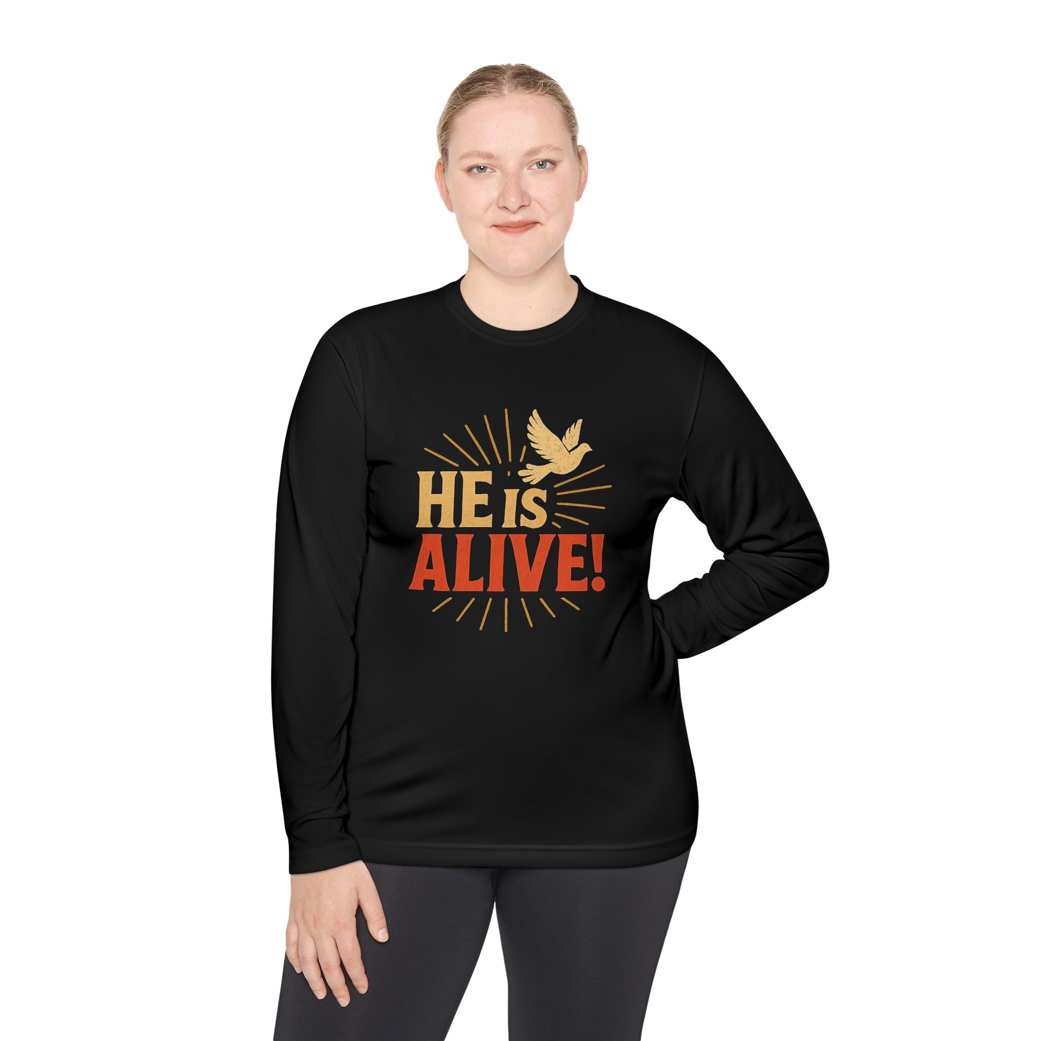He is Alive – Unisex Lightweight Long Sleeve Tee (with Dove Design) - Image 8