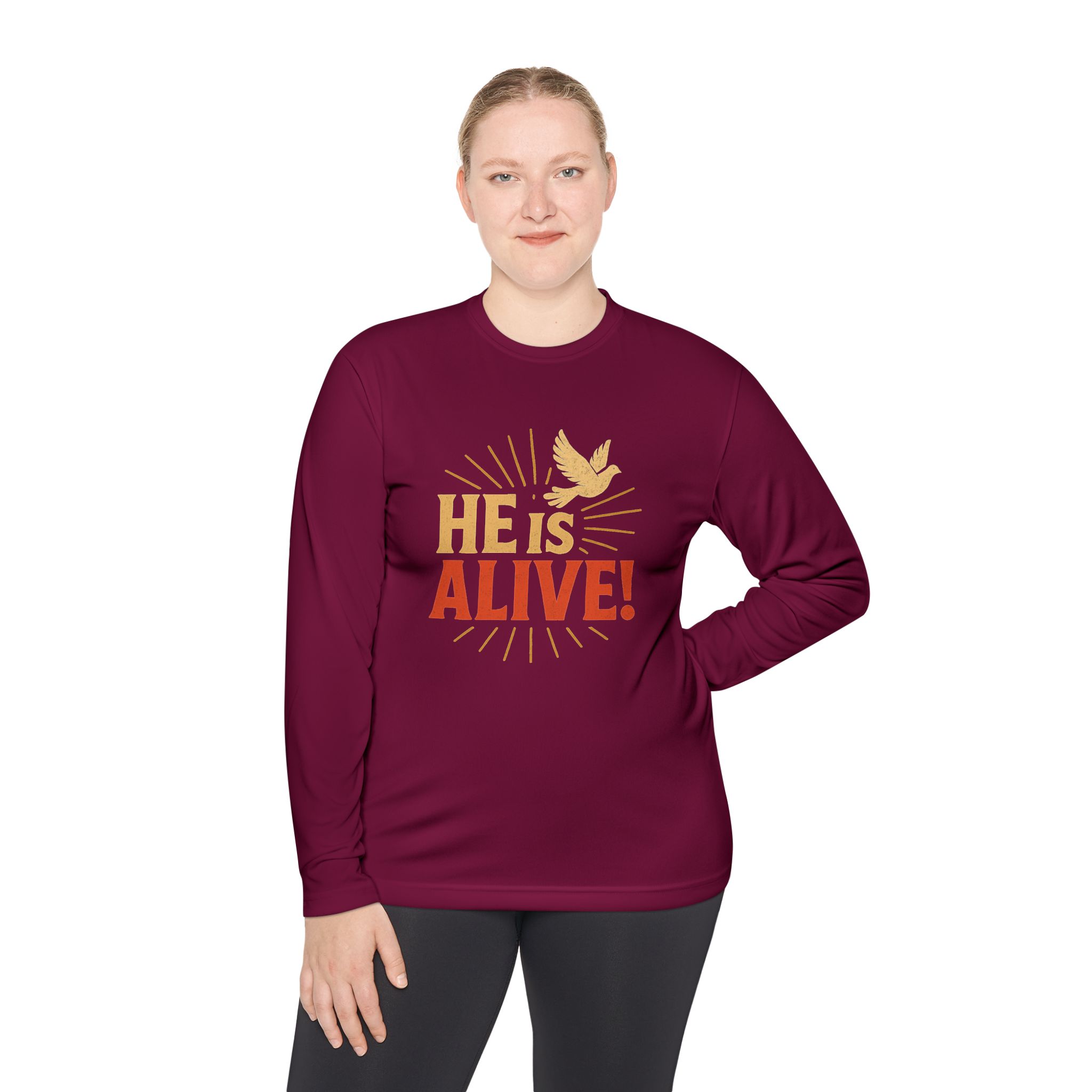 He is Alive – Unisex Lightweight Long Sleeve Tee (with Dove Design) - Image 4