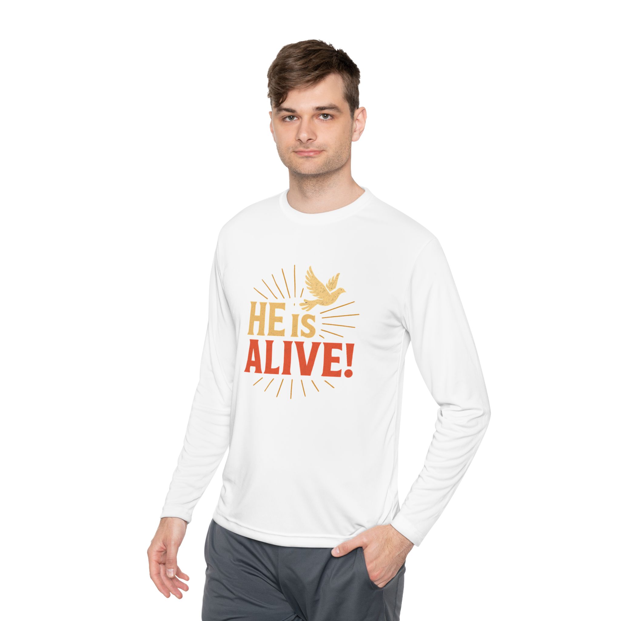 He is Alive – Unisex Lightweight Long Sleeve Tee (with Dove Design) - Image 11