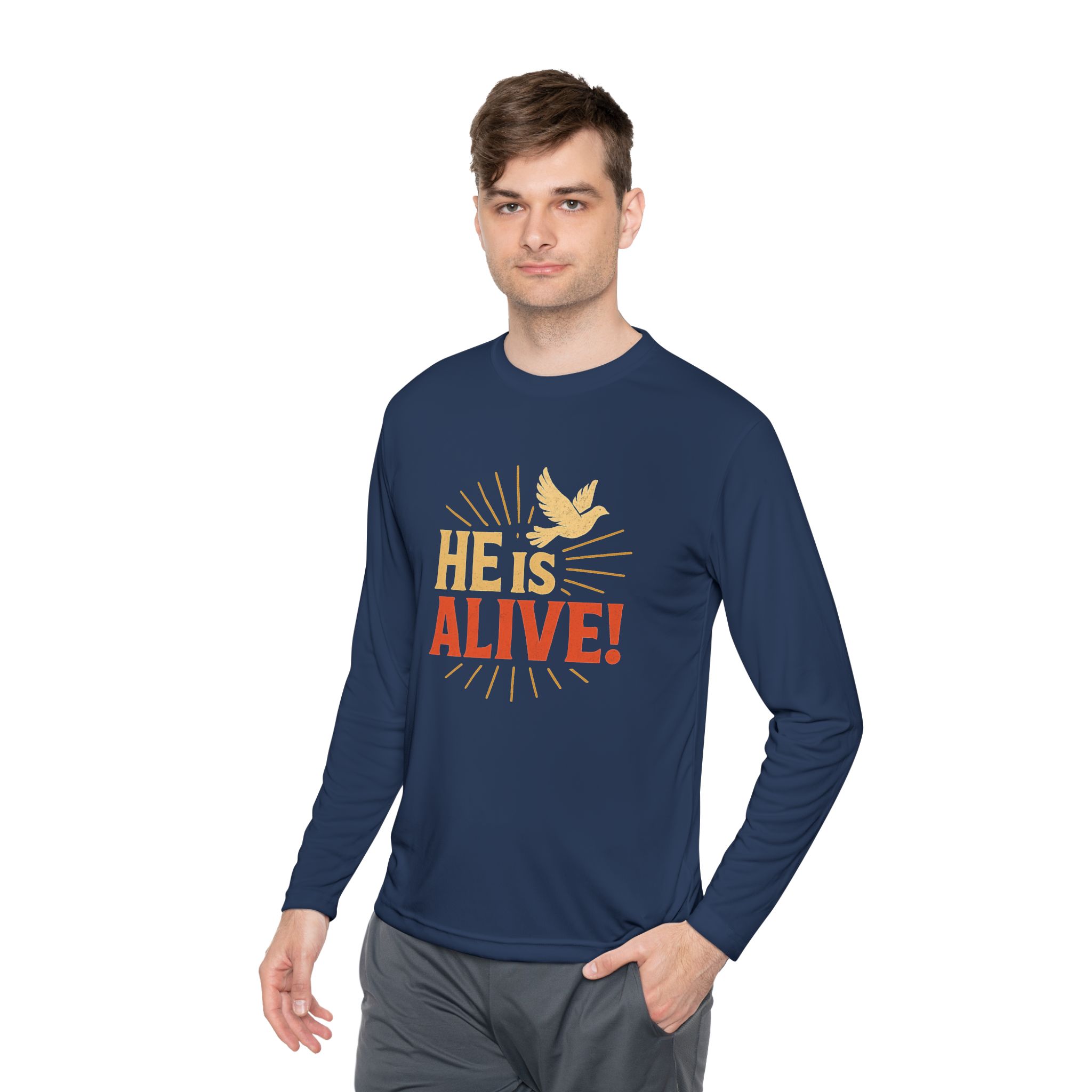 He is Alive – Unisex Lightweight Long Sleeve Tee (with Dove Design) - Image 47