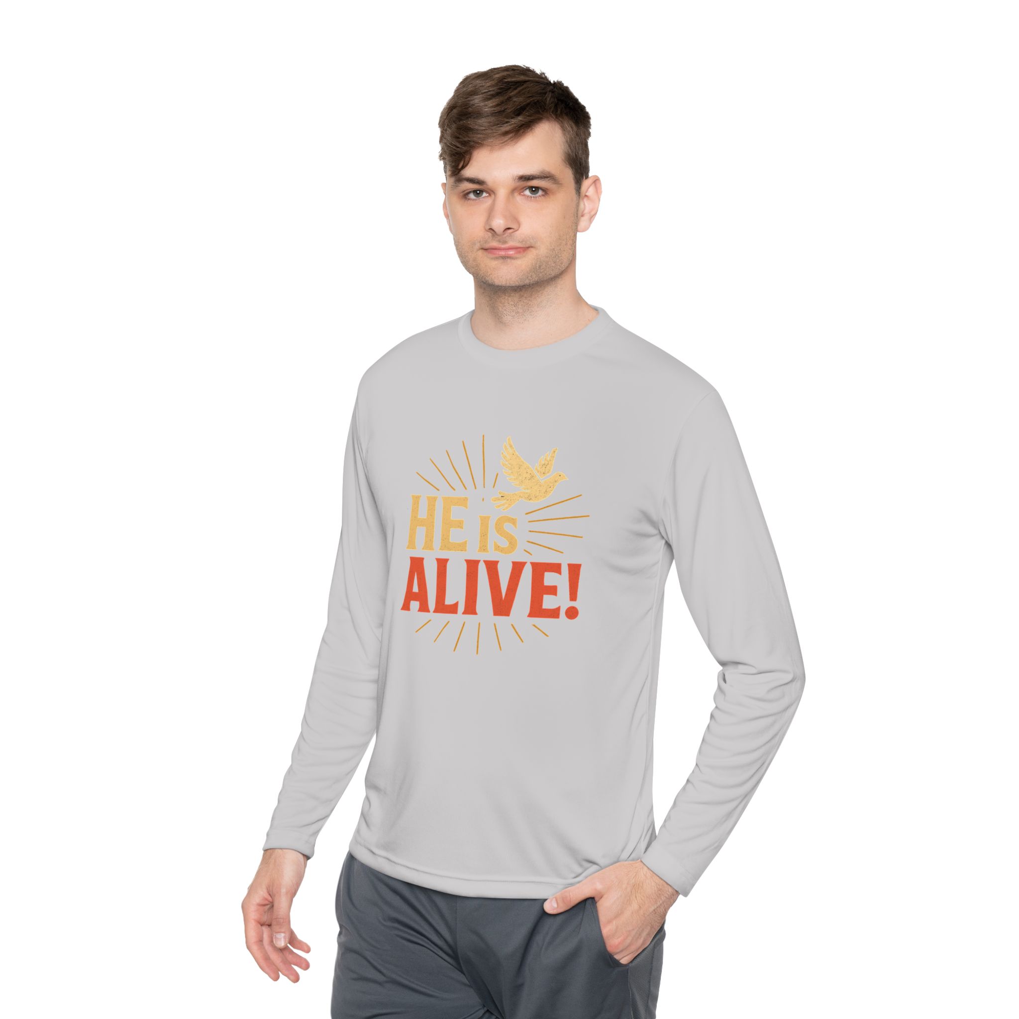 He is Alive – Unisex Lightweight Long Sleeve Tee (with Dove Design) - Image 15