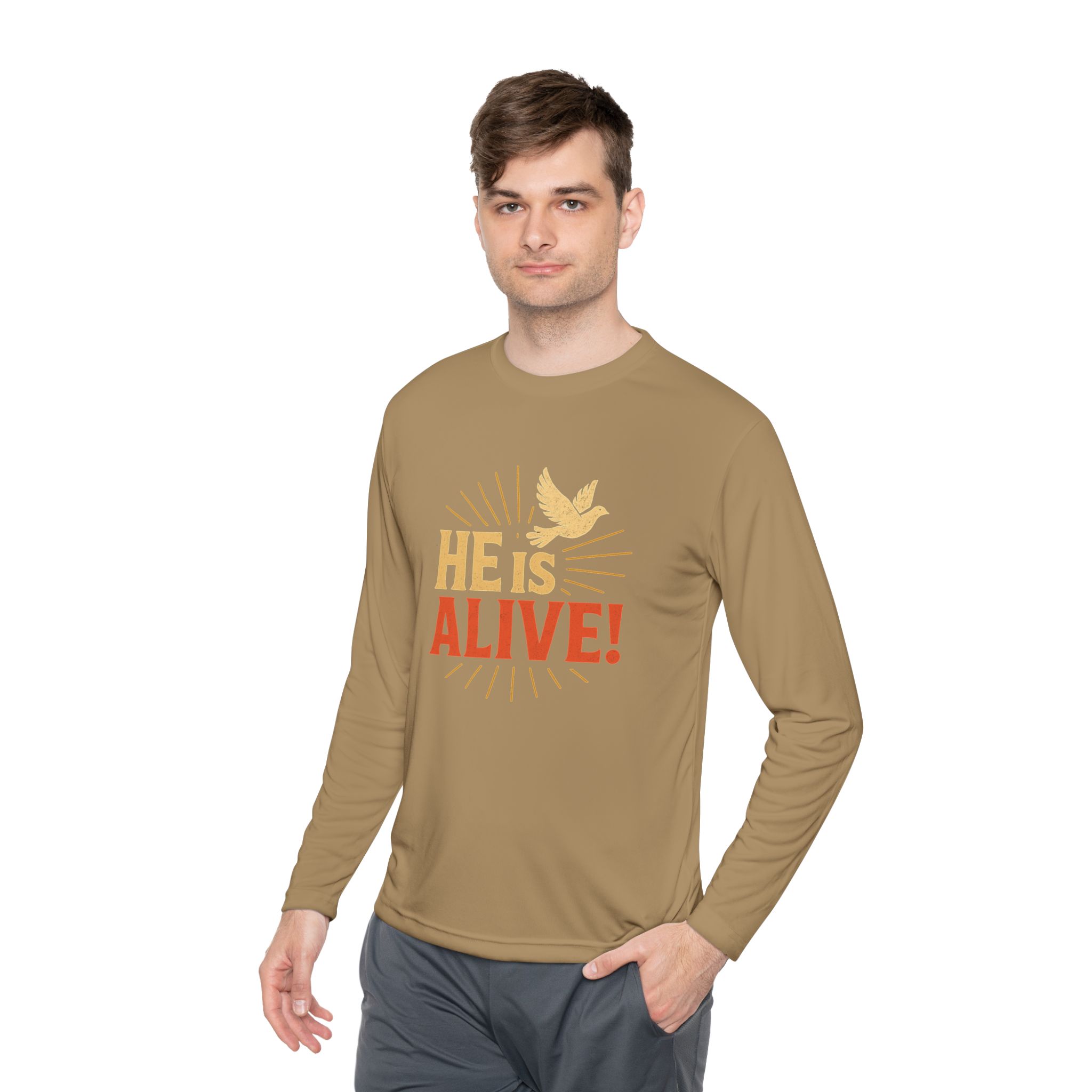He is Alive – Unisex Lightweight Long Sleeve Tee (with Dove Design) - Image 23