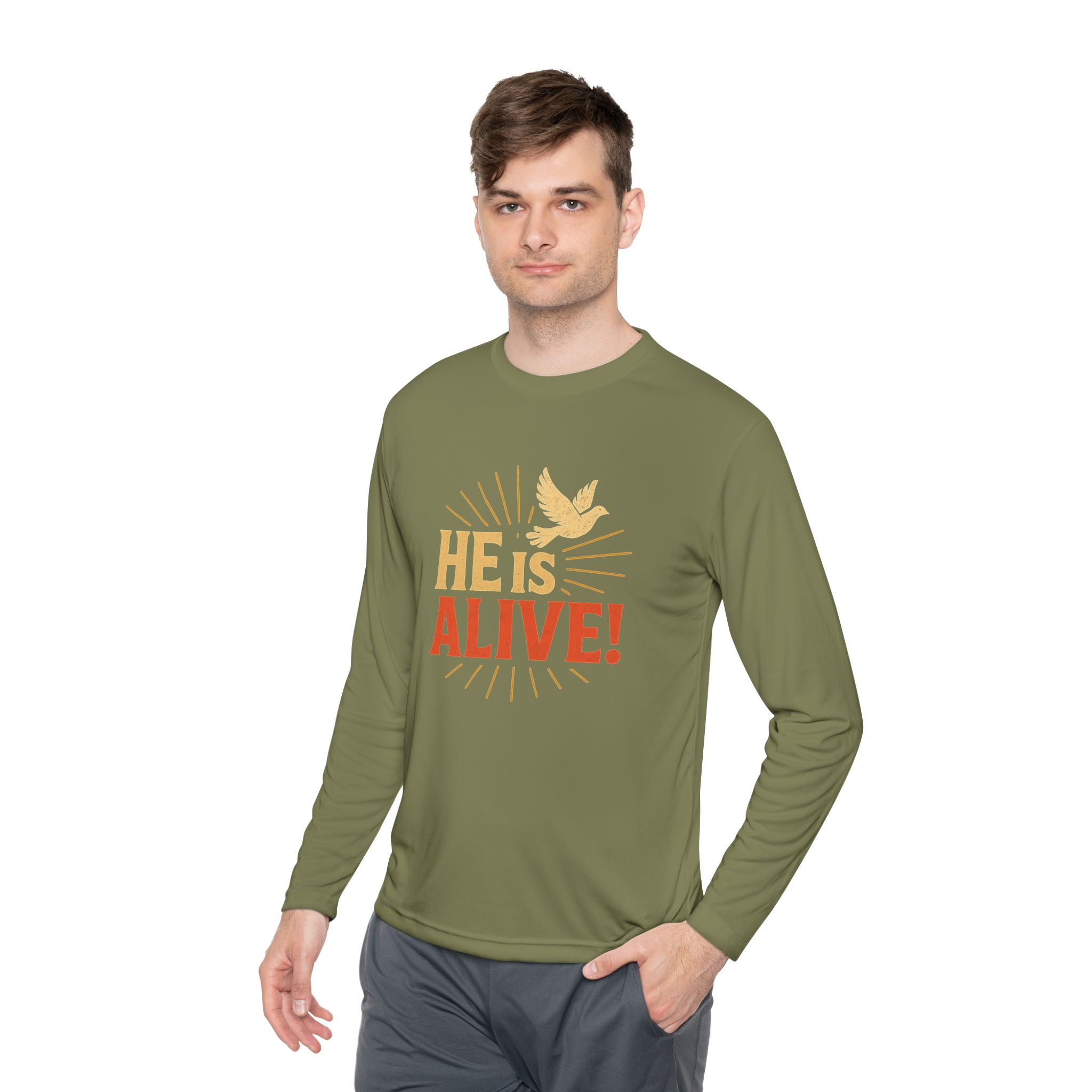He is Alive – Unisex Lightweight Long Sleeve Tee (with Dove Design) - Image 35