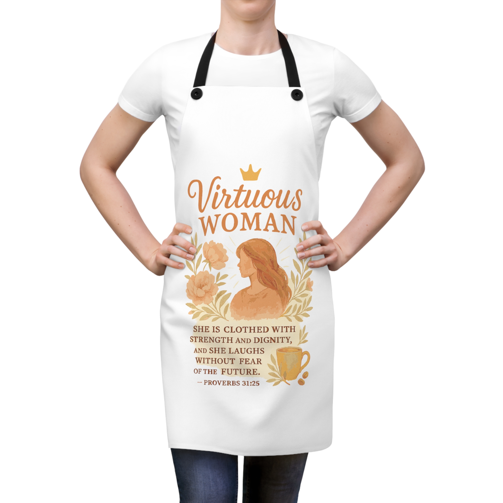 Virtuous Woman Apron - Proverbs 31:25 Inspirational Kitchen Gift - Durable & Stylish