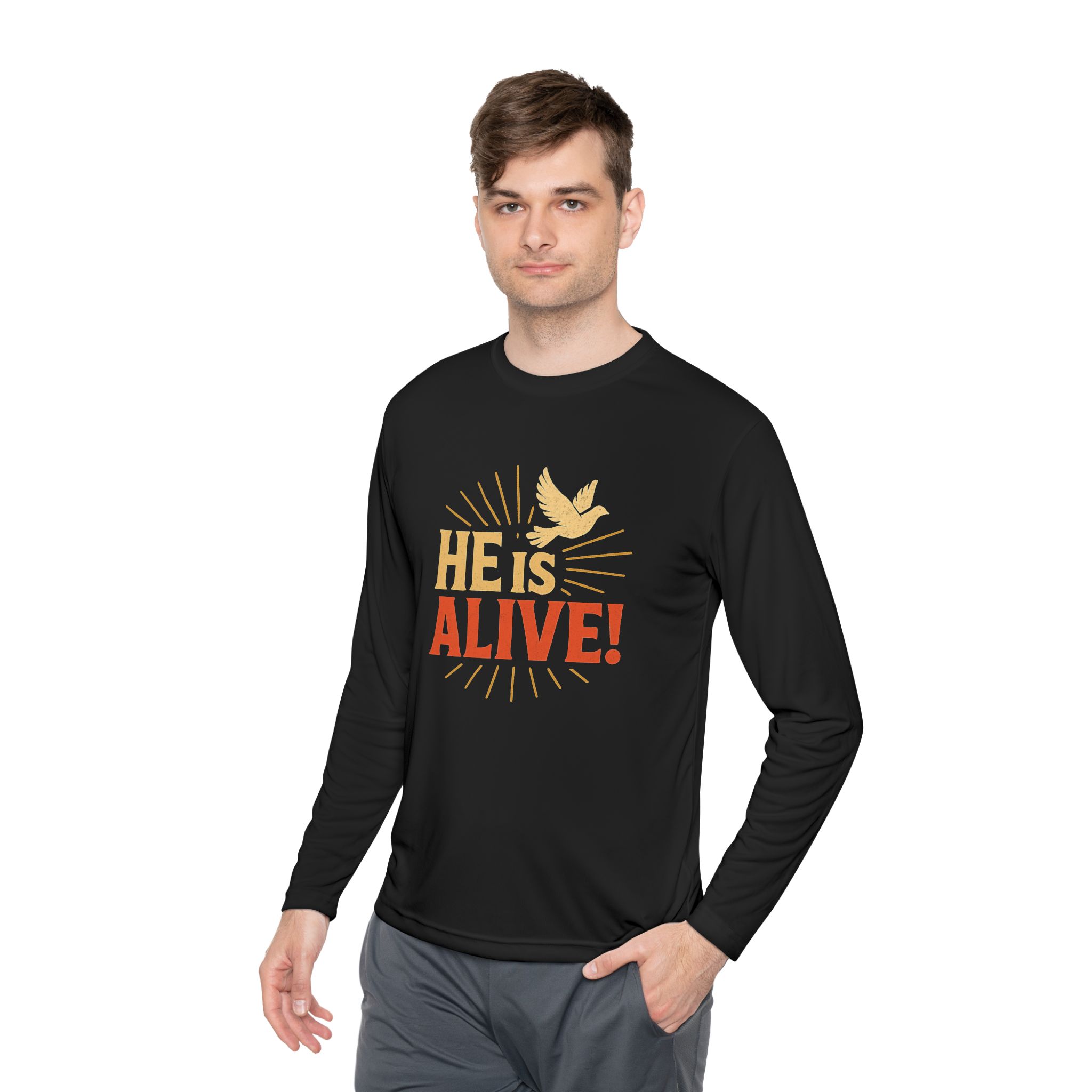 He is Alive – Unisex Lightweight Long Sleeve Tee (with Dove Design) - Image 7