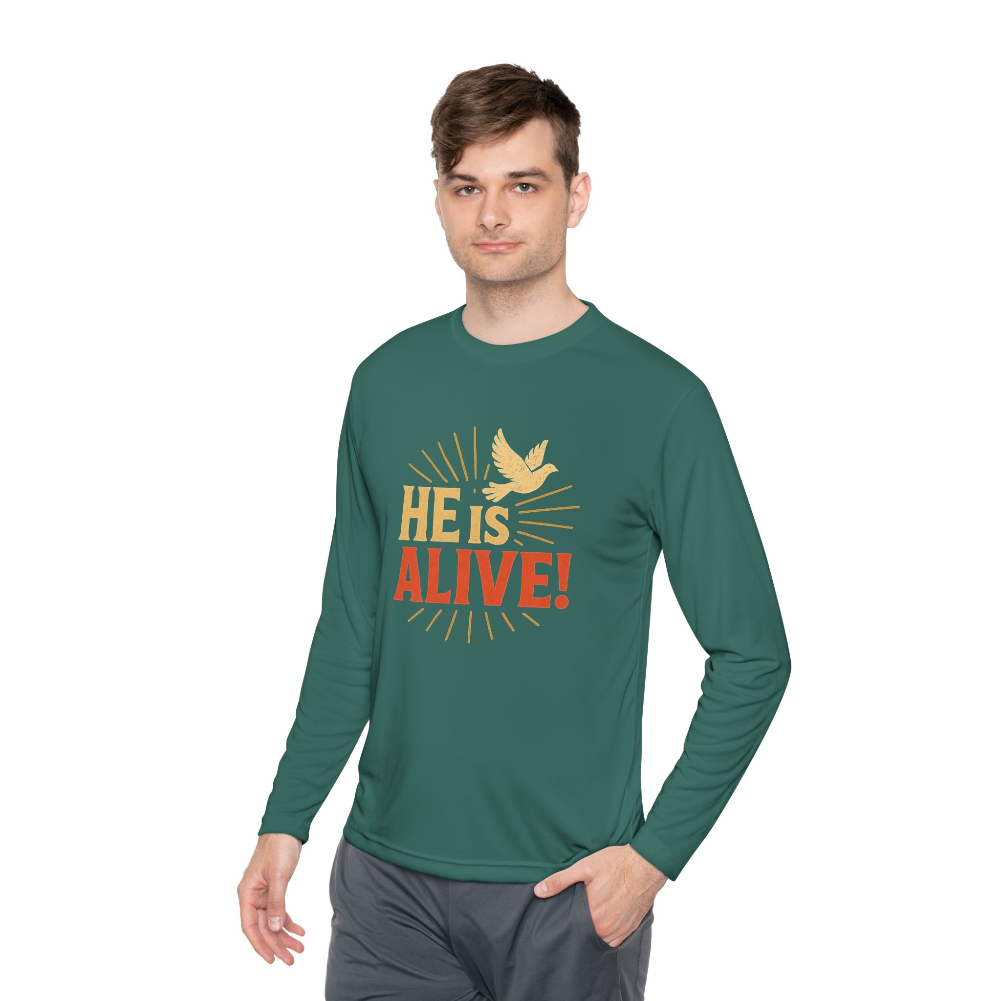He is Alive – Unisex Lightweight Long Sleeve Tee (with Dove Design) - Image 39