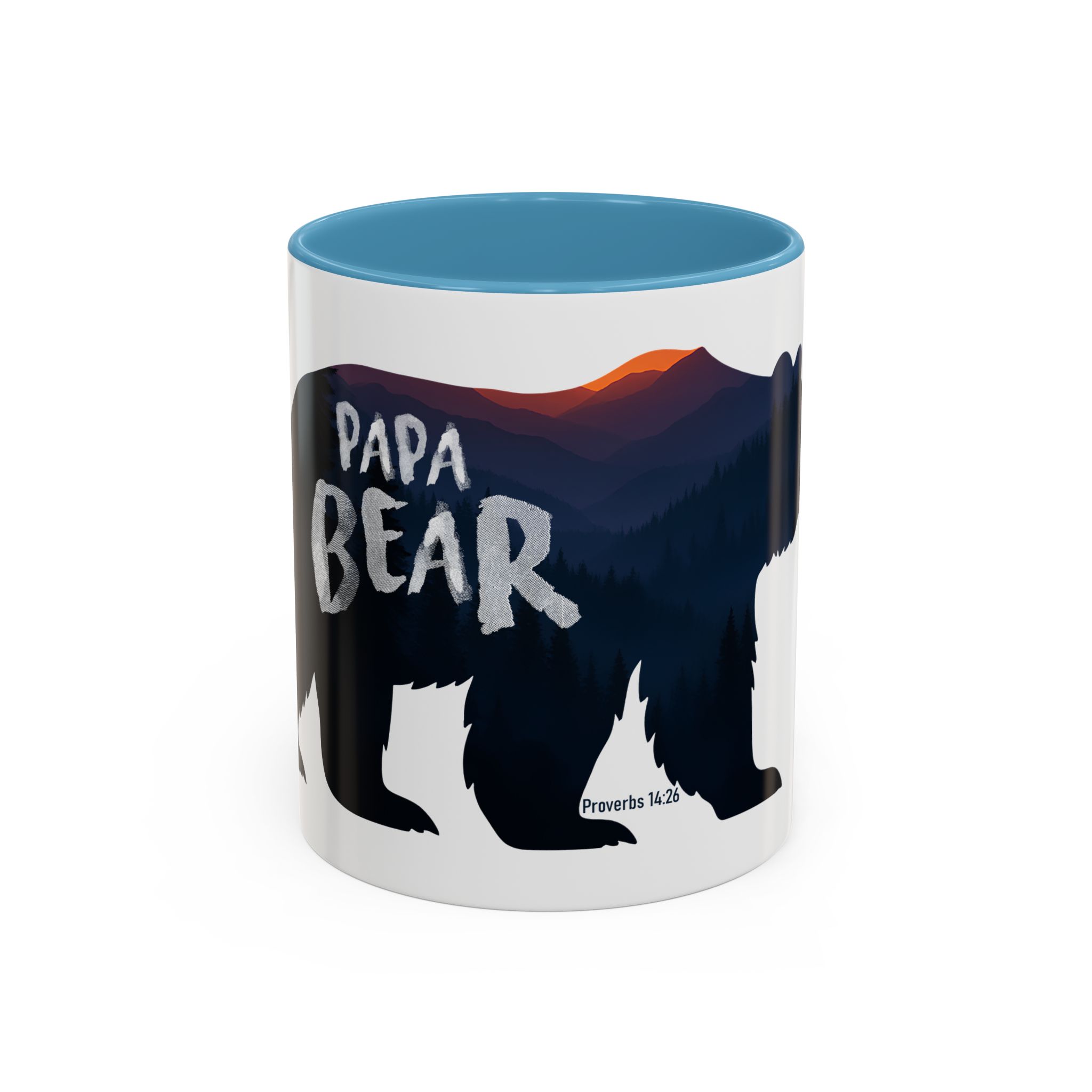 Papa Bear Accent Mug – Christian Mountain Dad Gift w/ Proverbs 14:26 - Image 25