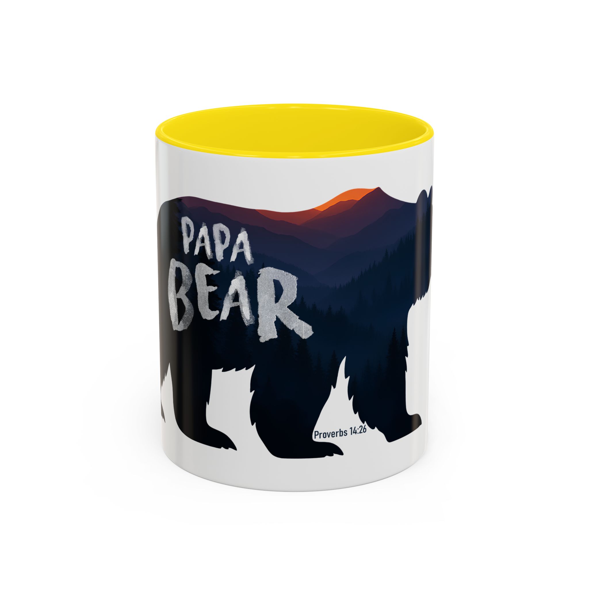 Papa Bear Accent Mug – Christian Mountain Dad Gift w/ Proverbs 14:26 - Image 37