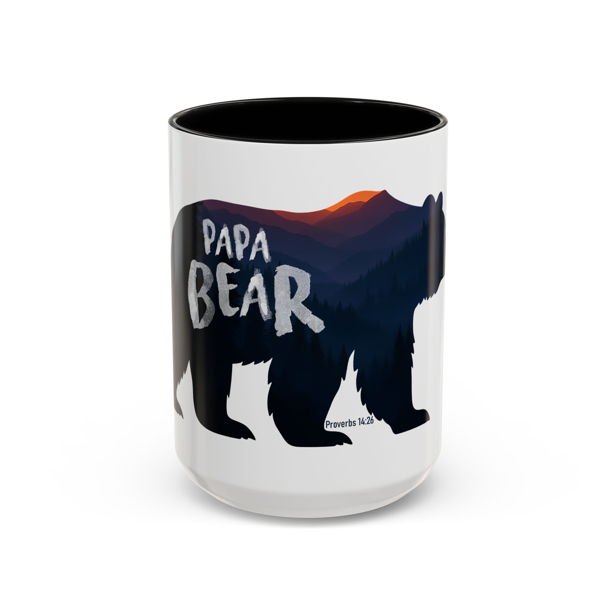 Papa Bear Accent Mug – Christian Mountain Dad Gift w/ Proverbs 14:26 - Image 17