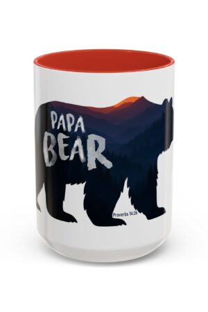 Papa Bear Accent Mug – Christian Mountain Dad Gift w/ Proverbs 14:26