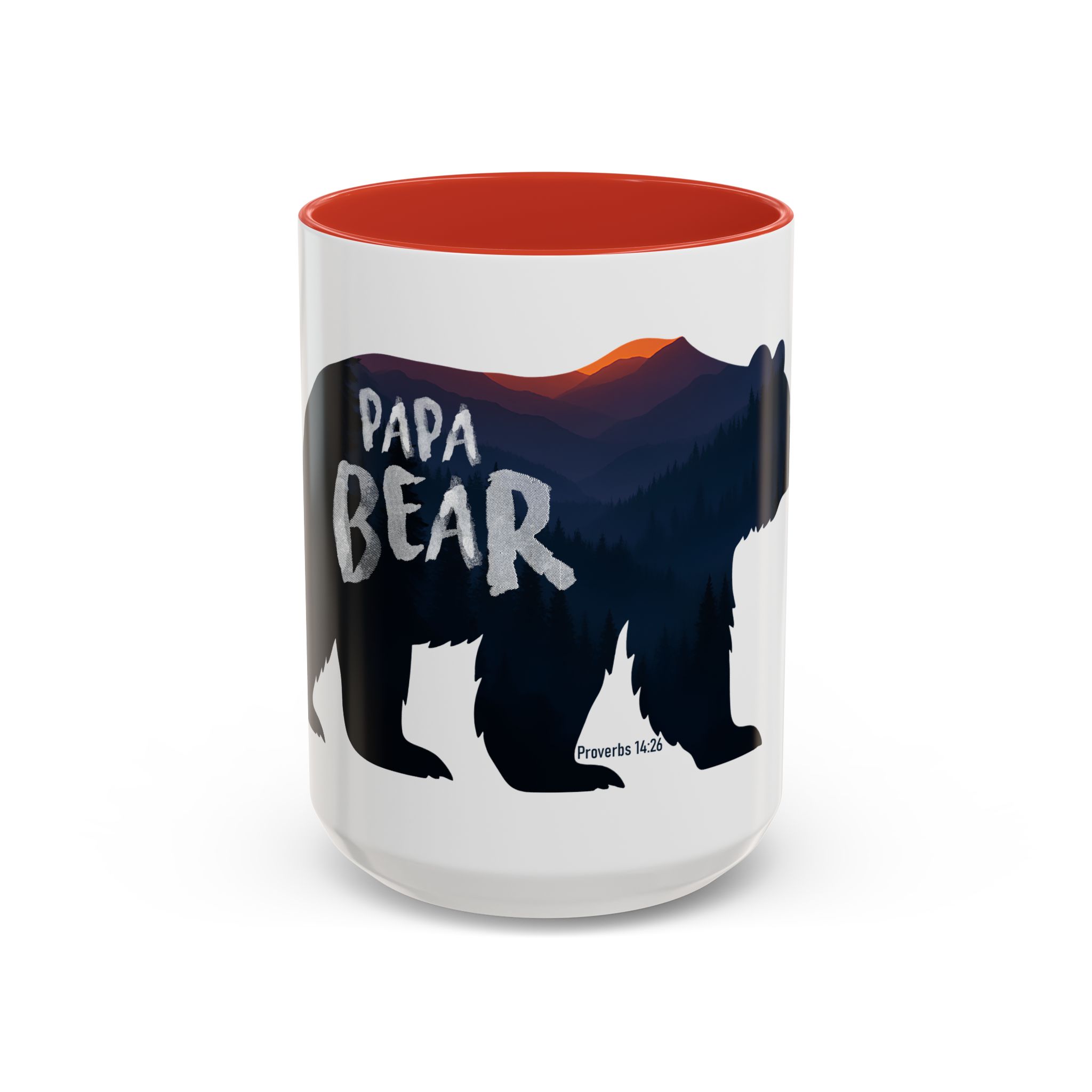Papa Bear Accent Mug – Christian Mountain Dad Gift w/ Proverbs 14:26