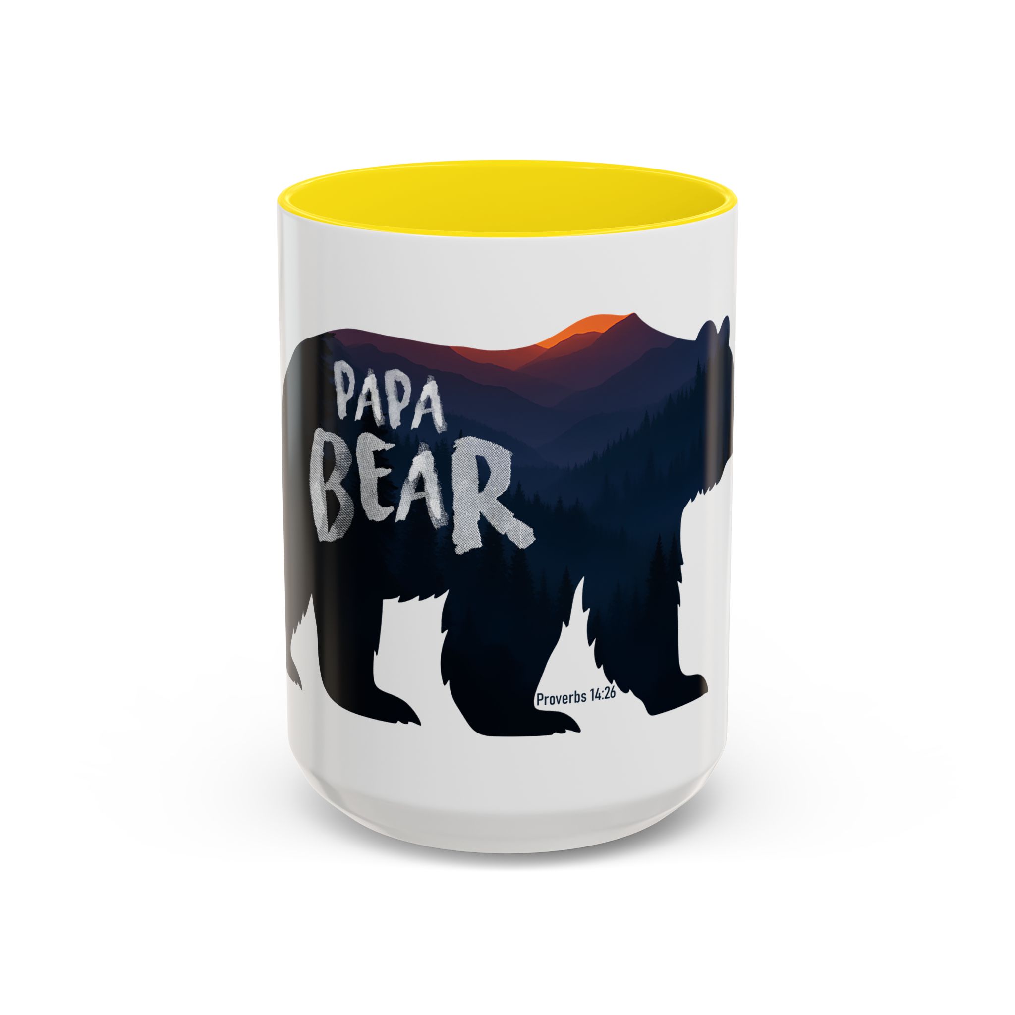 Papa Bear Accent Mug – Christian Mountain Dad Gift w/ Proverbs 14:26 - Image 45