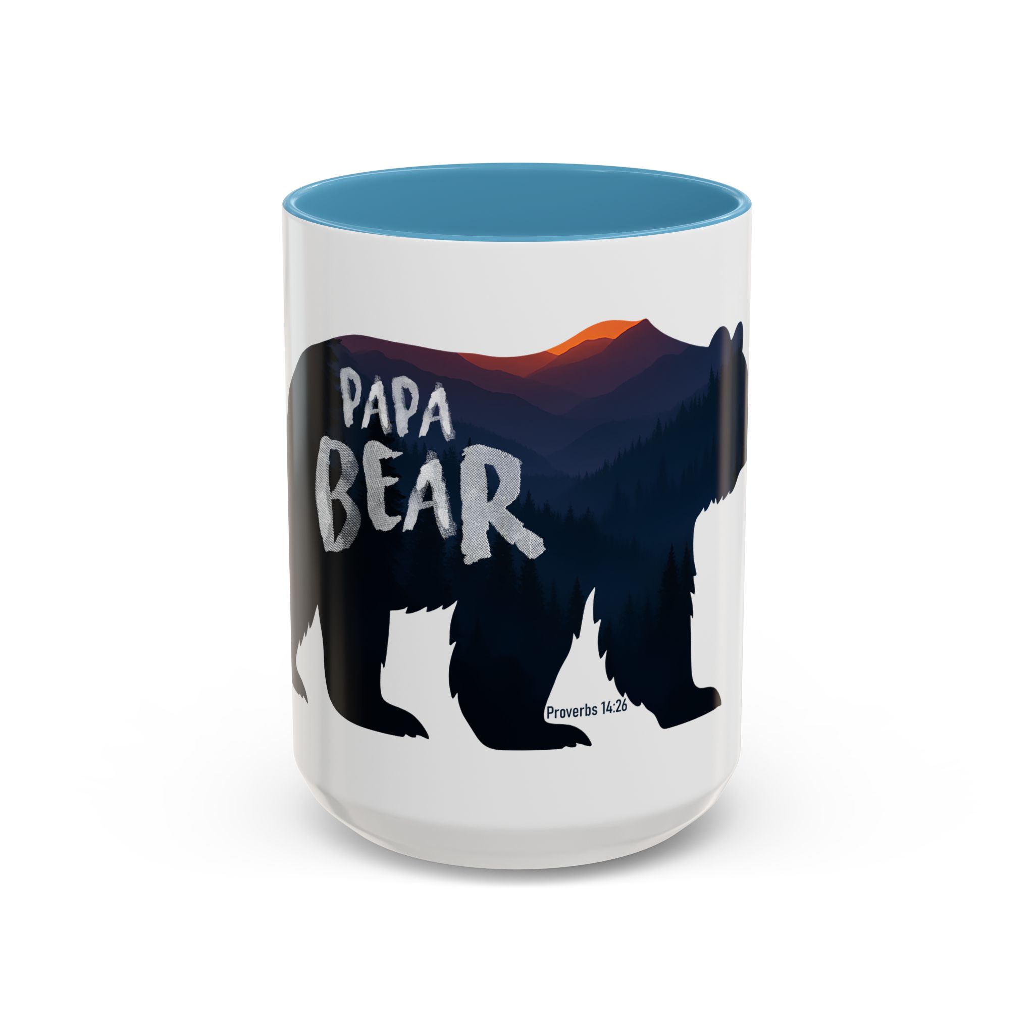 Papa Bear Accent Mug – Christian Mountain Dad Gift w/ Proverbs 14:26 - Image 29