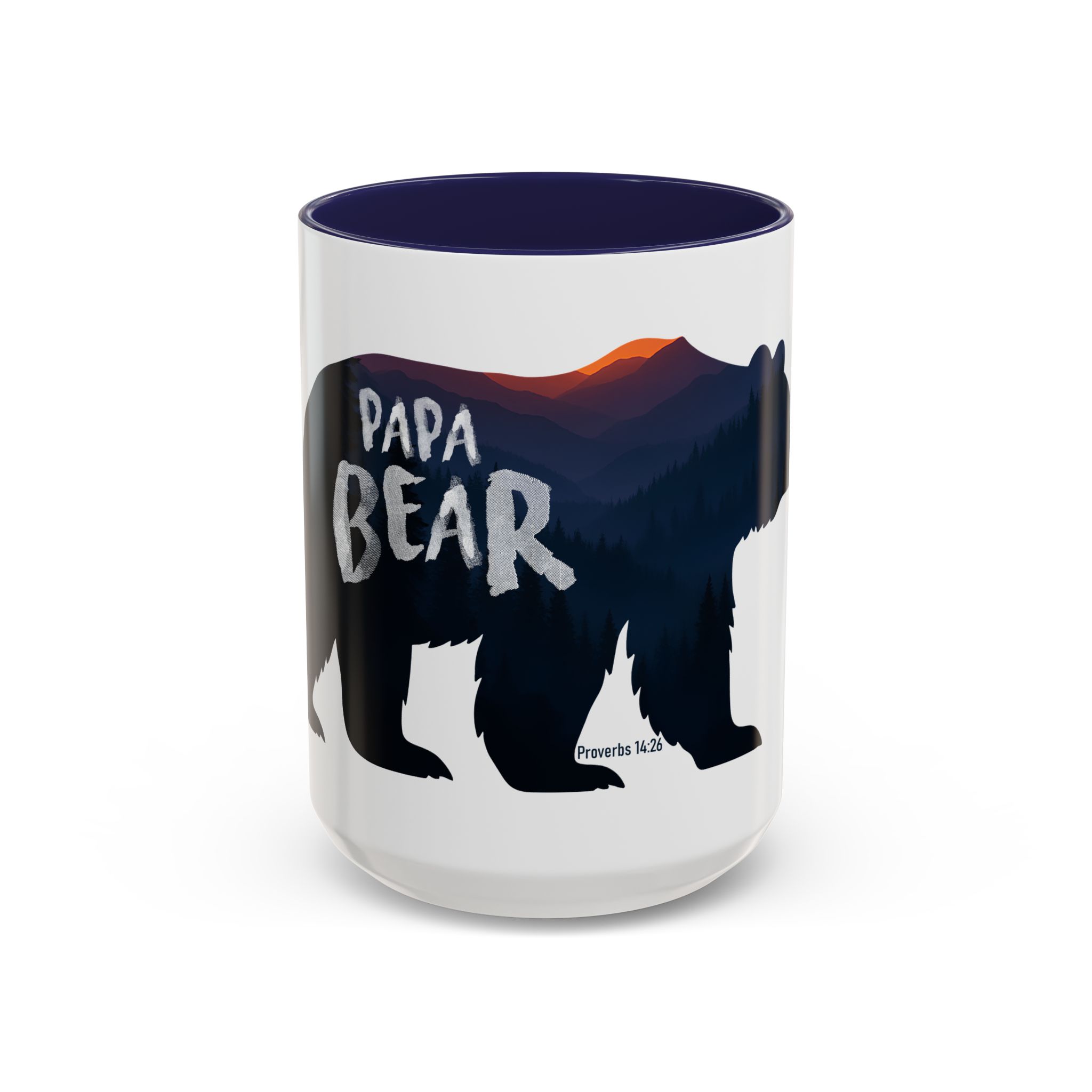 Papa Bear Accent Mug – Christian Mountain Dad Gift w/ Proverbs 14:26 - Image 21